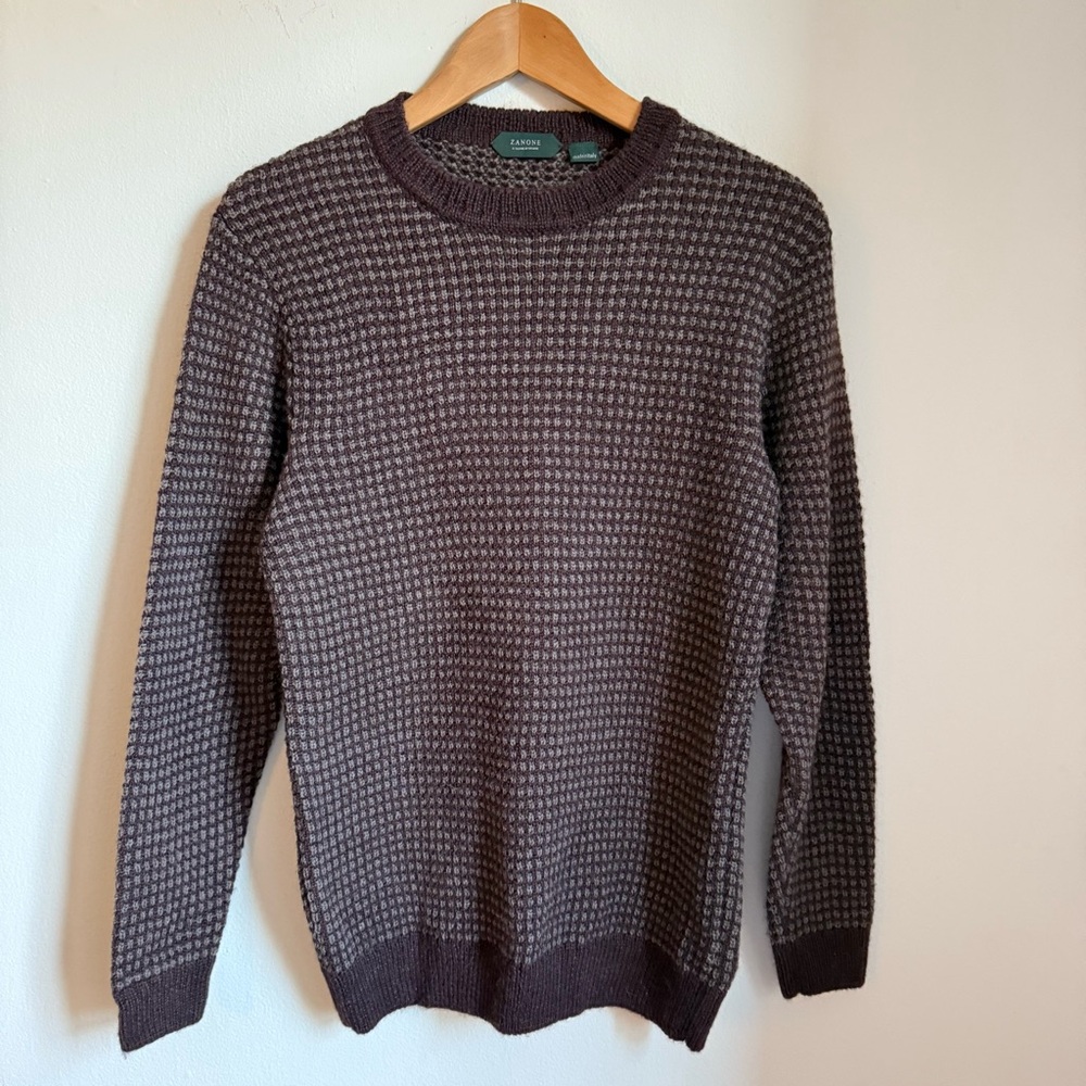 Zanone 100% Wool Alpaca Made in Italy Men's Brown Crewneck Sweater Size M 48